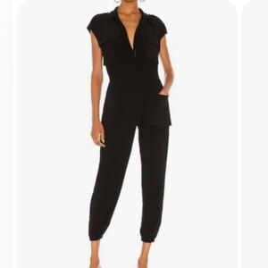 Norma Kamali Cargo Jumpsuit Medium Black Zip Front Jogger Sleeveless Revolve